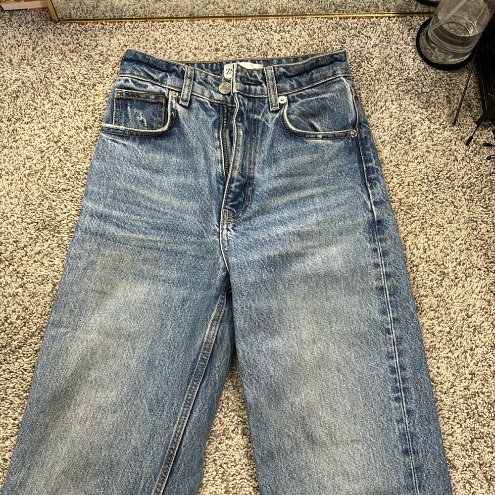 Zara blue denim wide leg jeans